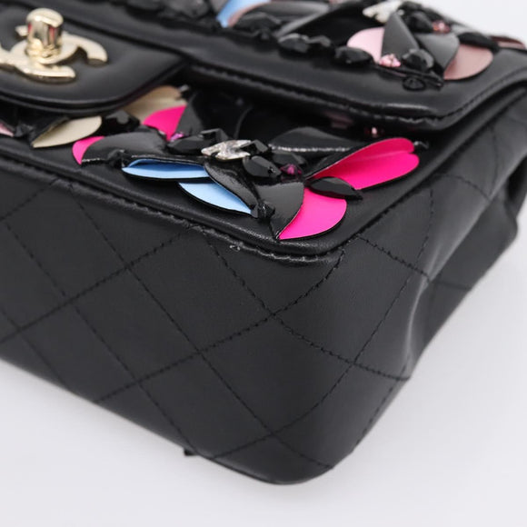CHANEL Mini Matelasse 20 Chain Bag Lamb Skin Black Gold CC Auth 195535SM