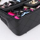 CHANEL Mini Matelasse 20 Chain Bag Lamb Skin Black Gold CC Auth 195535SM-14