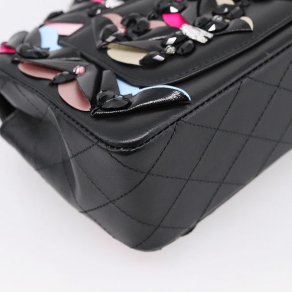 CHANEL Mini Matelasse 20 Chain Bag Lamb Skin Black Gold CC Auth 195535SM