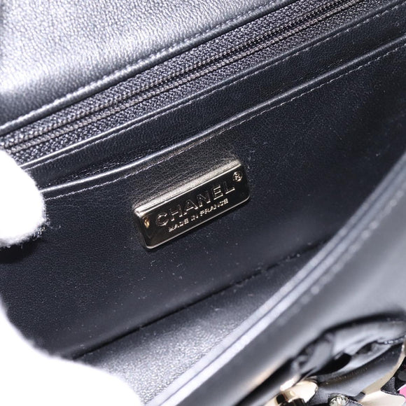 CHANEL Mini Matelasse 20 Chain Bag Lamb Skin Black Gold CC Auth 195535SM