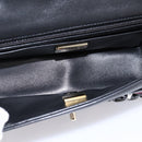 CHANEL Mini Matelasse 20 Chain Bag Lamb Skin Black Gold CC Auth 195535SM-10