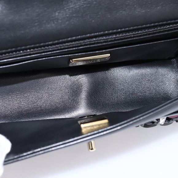 CHANEL Mini Matelasse 20 Chain Bag Lamb Skin Black Gold CC Auth 195535SM