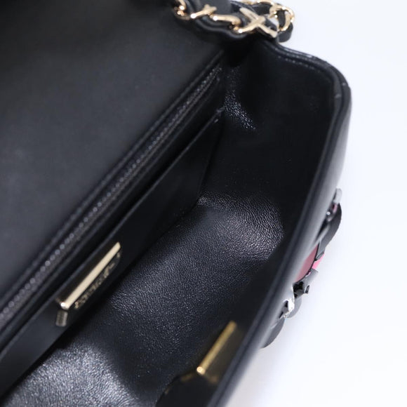 CHANEL Mini Matelasse 20 Chain Bag Lamb Skin Black Gold CC Auth 195535SM