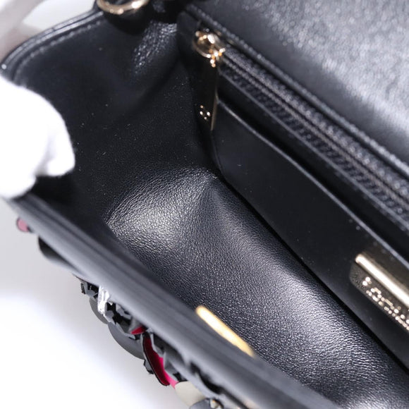 CHANEL Mini Matelasse 20 Chain Bag Lamb Skin Black Gold CC Auth 195535SM