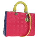Christian Dior Canage Lady Dior Hand Bag Lamb Skin 2way Pink Silver Auth 195537M-1