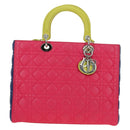 Christian Dior Canage Lady Dior Hand Bag Lamb Skin 2way Pink Silver Auth 195537M-2