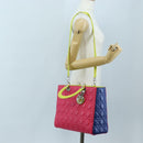Christian Dior Canage Lady Dior Hand Bag Lamb Skin 2way Pink Silver Auth 195537M-27