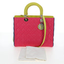 Christian Dior Canage Lady Dior Hand Bag Lamb Skin 2way Pink Silver Auth 195537M-28