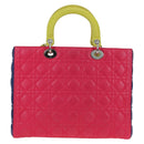 Christian Dior Canage Lady Dior Hand Bag Lamb Skin 2way Pink Silver Auth 195537M-3