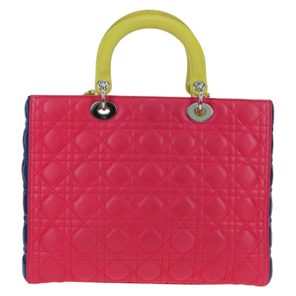 Christian Dior Canage Lady Dior Hand Bag Lamb Skin 2way Pink Silver Auth 195537M