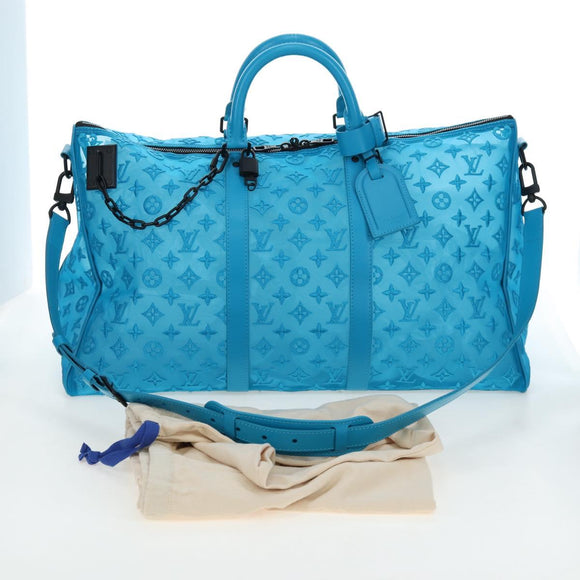 LOUIS VUITTON Monogram Mesh Keepall Triangle 50 Turquoise M45048 Auth 195543SAM