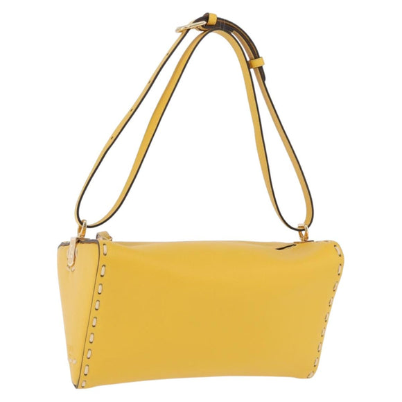FENDI Celeria Triangle Shoulder Bag Leather Yellow Gold Tone 8BS053 Auth 195557M
