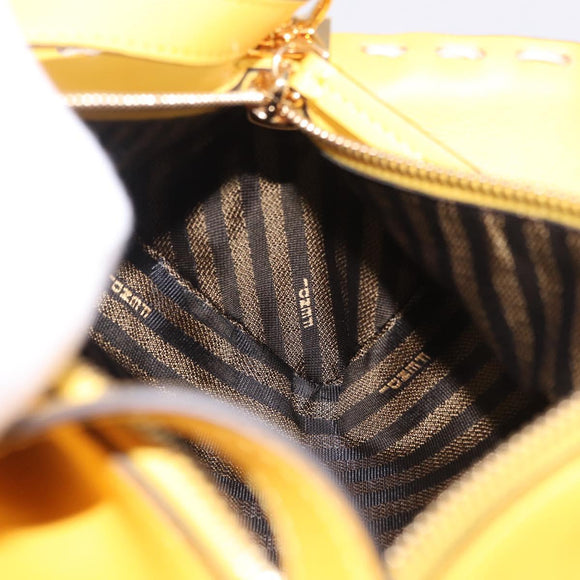 FENDI Celeria Triangle Shoulder Bag Leather Yellow Gold Tone 8BS053 Auth 195557M