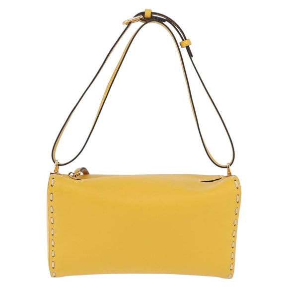 FENDI Celeria Triangle Shoulder Bag Leather Yellow Gold Tone 8BS053 Auth 195557M