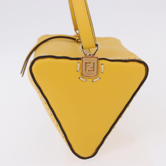 FENDI Celeria Triangle Shoulder Bag Leather Yellow Gold Tone 8BS053 Auth 195557M