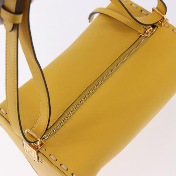 FENDI Celeria Triangle Shoulder Bag Leather Yellow Gold Tone 8BS053 Auth 195557M