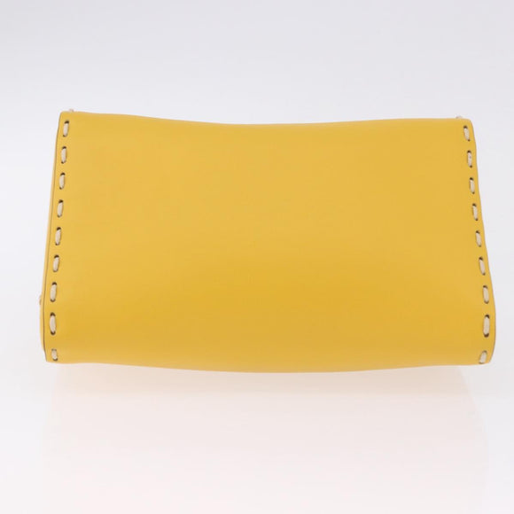 FENDI Celeria Triangle Shoulder Bag Leather Yellow Gold Tone 8BS053 Auth 195557M