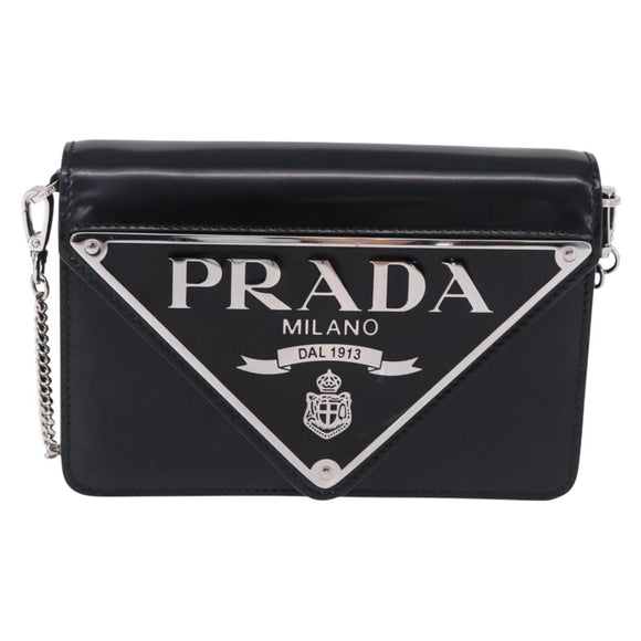 PRADA Chain Shoulder Bag Patent leather Black Silver Auth 195563SAV
