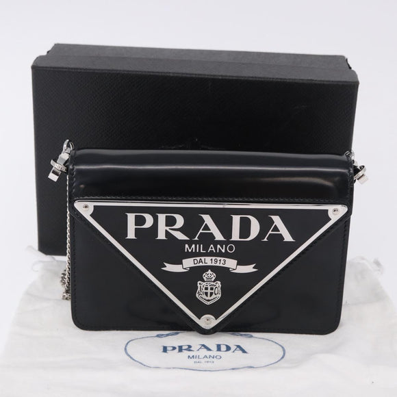 PRADA Chain Shoulder Bag Patent leather Black Silver Auth 195563SAV