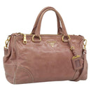 PRADA Hand Bag Leather 2way Pink Gold Auth 195564A-1