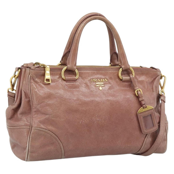 PRADA Hand Bag Leather 2way Pink Gold Auth 195564A