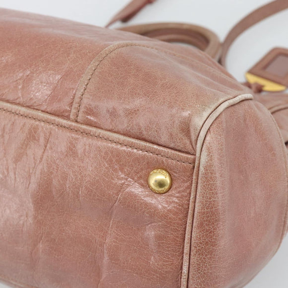 PRADA Hand Bag Leather 2way Pink Gold Auth 195564A