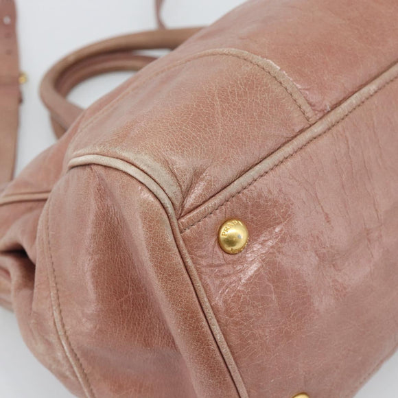 PRADA Hand Bag Leather 2way Pink Gold Auth 195564A