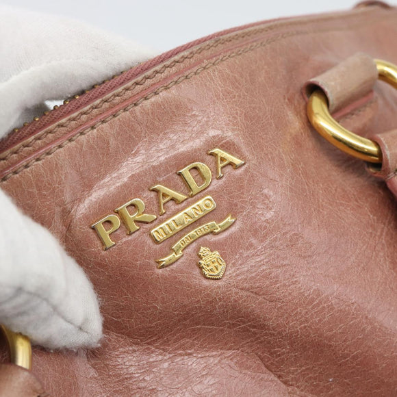 PRADA Hand Bag Leather 2way Pink Gold Auth 195564A