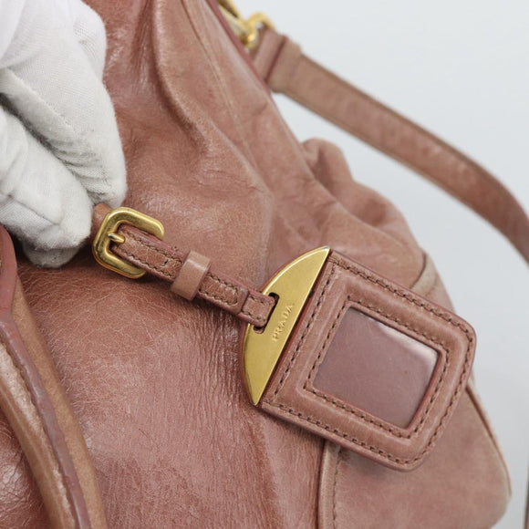 PRADA Hand Bag Leather 2way Pink Gold Auth 195564A