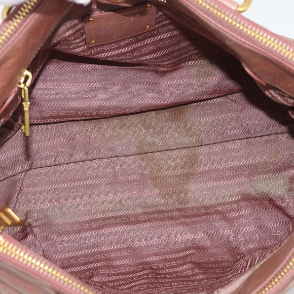 PRADA Hand Bag Leather 2way Pink Gold Auth 195564A