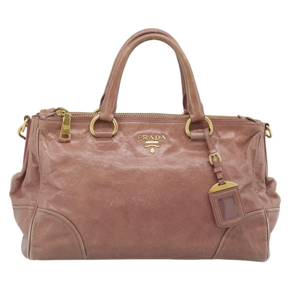 PRADA Hand Bag Leather 2way Pink Gold Auth 195564A
