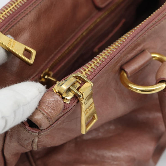 PRADA Hand Bag Leather 2way Pink Gold Auth 195564A