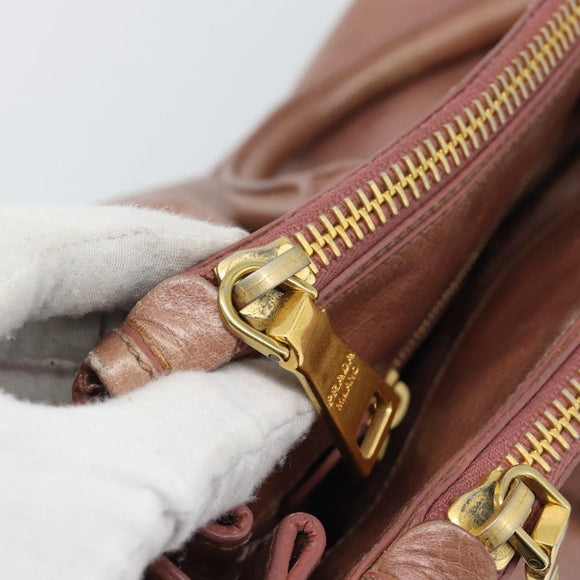 PRADA Hand Bag Leather 2way Pink Gold Auth 195564A
