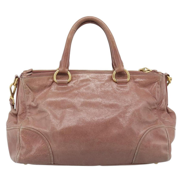 PRADA Hand Bag Leather 2way Pink Gold Auth 195564A