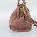 PRADA Hand Bag Leather 2way Pink Gold Auth 195564A-4