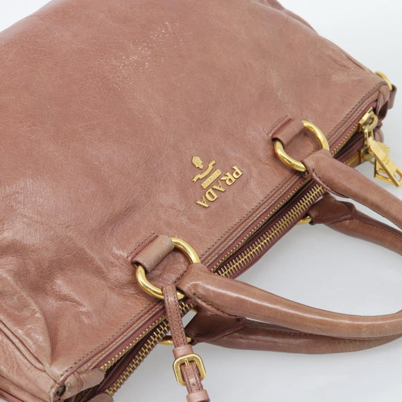 PRADA Hand Bag Leather 2way Pink Gold Auth 195564A