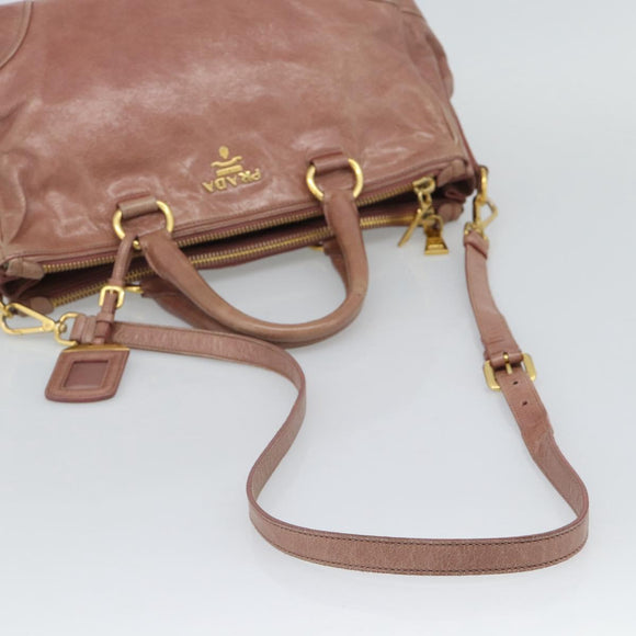 PRADA Hand Bag Leather 2way Pink Gold Auth 195564A