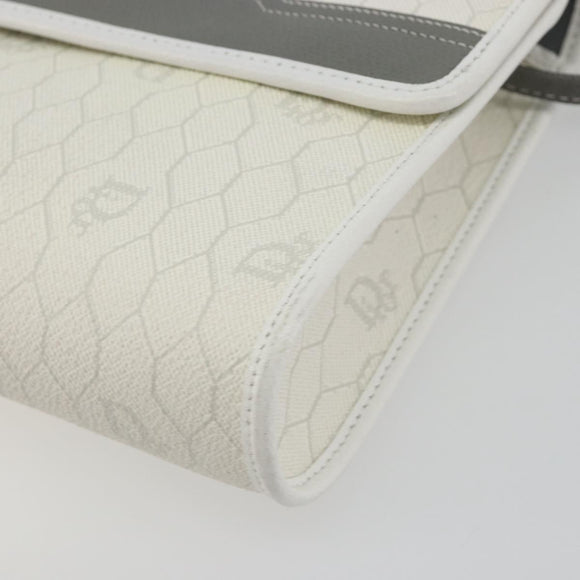 Christian Dior Honeycomb Canvas Shoulder Bag PVC White Gold Auth 195565