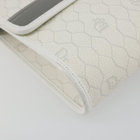 Christian Dior Honeycomb Canvas Shoulder Bag PVC White Gold Auth 195565