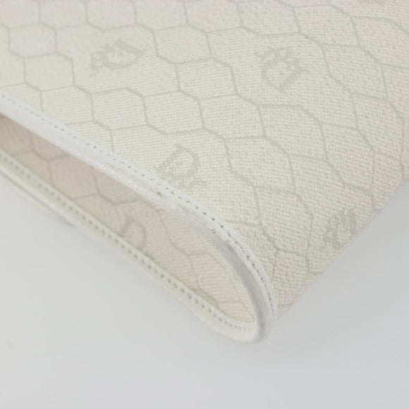 Christian Dior Honeycomb Canvas Shoulder Bag PVC White Gold Auth 195565