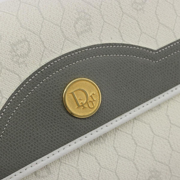 Christian Dior Honeycomb Canvas Shoulder Bag PVC White Gold Auth 195565