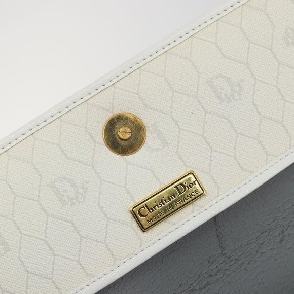 Christian Dior Honeycomb Canvas Shoulder Bag PVC White Gold Auth 195565