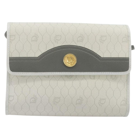 Christian Dior Honeycomb Canvas Shoulder Bag PVC White Gold Auth 195565