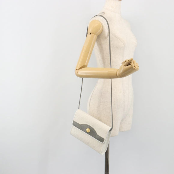 Christian Dior Honeycomb Canvas Shoulder Bag PVC White Gold Auth 195565