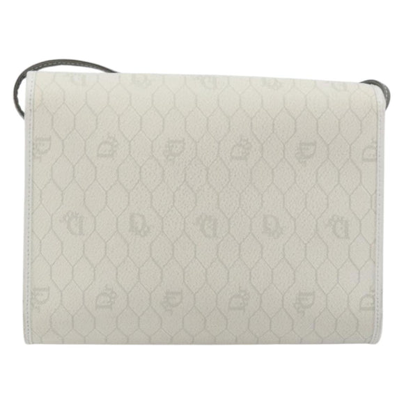 Christian Dior Honeycomb Canvas Shoulder Bag PVC White Gold Auth 195565