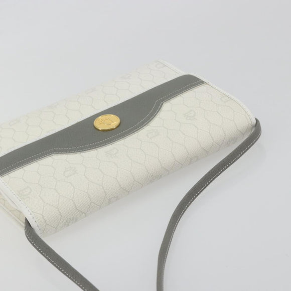 Christian Dior Honeycomb Canvas Shoulder Bag PVC White Gold Auth 195565