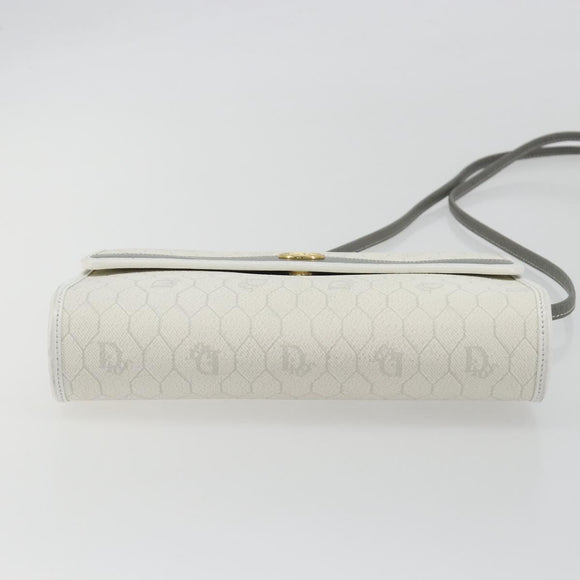 Christian Dior Honeycomb Canvas Shoulder Bag PVC White Gold Auth 195565
