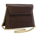 Salvatore Ferragamo Chain Shoulder Bag Leather Dark Brown Gold Auth 195566-1
