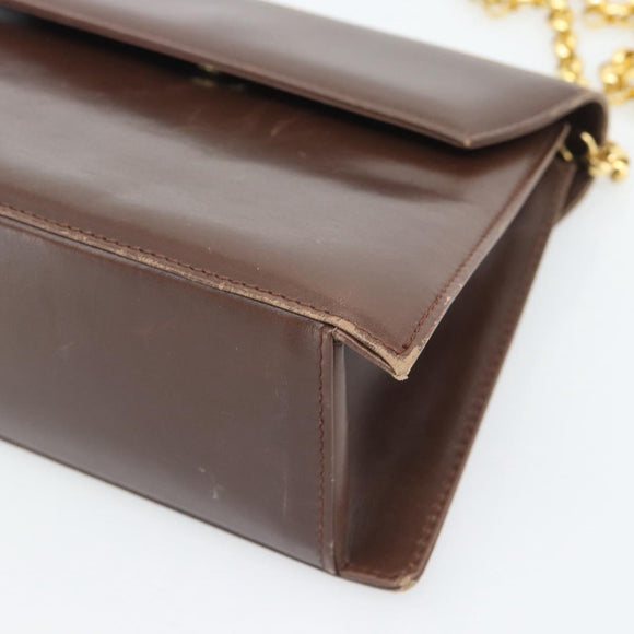 Salvatore Ferragamo Chain Shoulder Bag Leather Dark Brown Gold Auth 195566