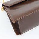 Salvatore Ferragamo Chain Shoulder Bag Leather Dark Brown Gold Auth 195566-14